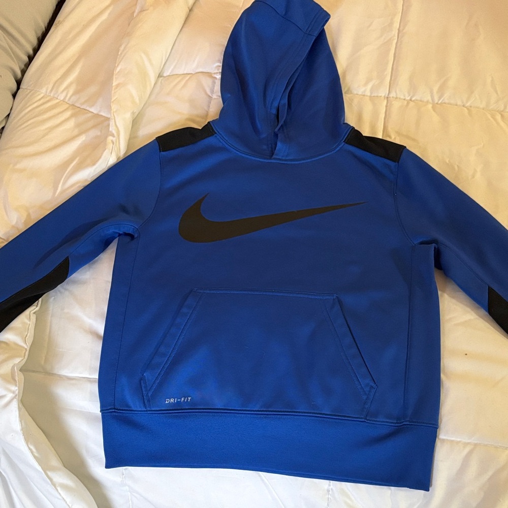 Boys Nike Blue Hoodie with Black Swoosh